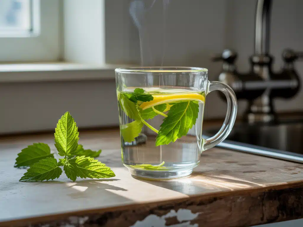 Lemon Balm Recipe – The Best 5-Minute Herbal Drink for Wellness 5 Steeping lemon balm leaves in hot water