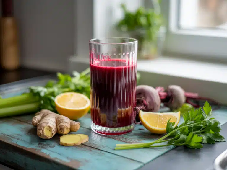 Liver Flush Juice Recipe – The Best 5-Ingredient Detox for Liver Health 6 Liver flush juice recipe made with beet, celery, lemon, and ginger