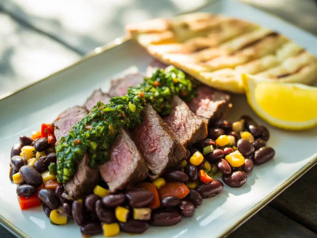 Steak Chimichurri Dense Bean Salad Recipe – The Best Combo! 8 steak chimichurri dense bean salad plate