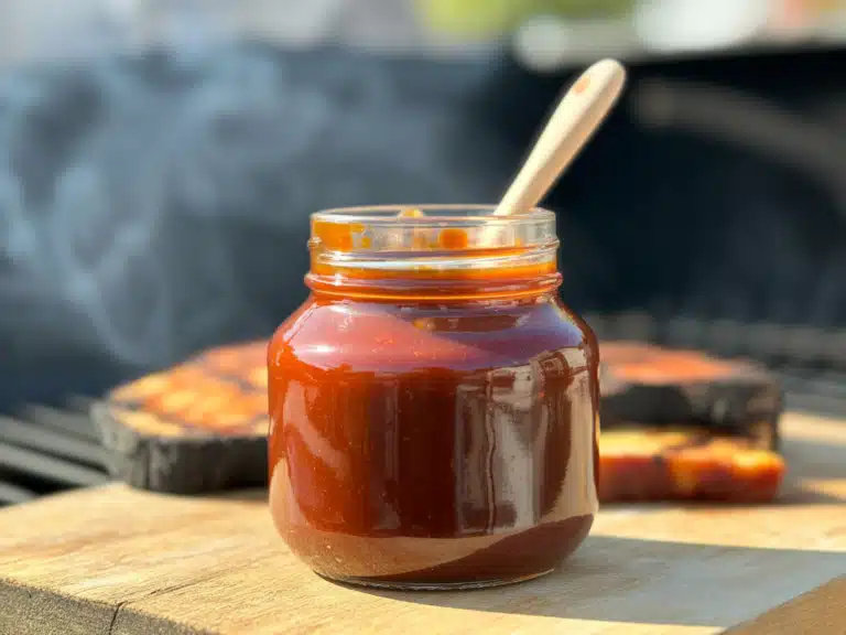 Hickory Smoked BBQ Sauce – The Best Bold Flavor for BBQ Lovers 6 Homemade hickory smoked BBQ sauce in a glass jar