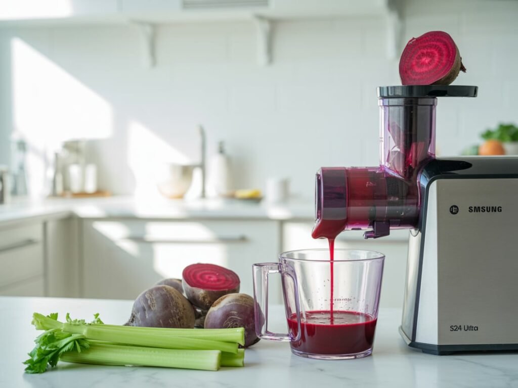 Liver Flush Juice Recipe – The Best 5-Ingredient Detox for Liver Health 7 Making liver flush juice with fresh vegetables in juicer