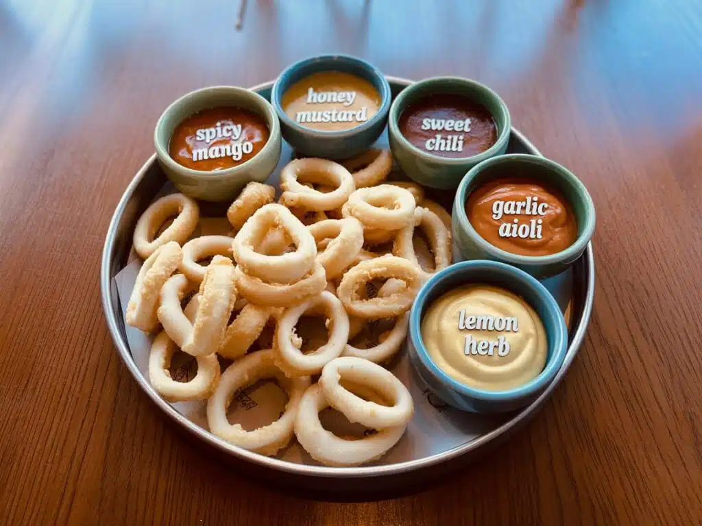 Calamari Dipping Sauce – The Best 7 Sauces You Must Try Now 8 Calamari dipping station setup with assorted sauces