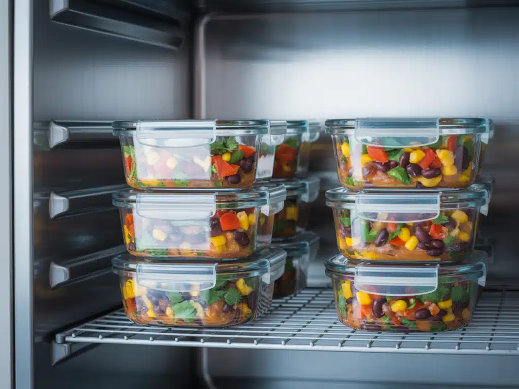 Southwest Dense Bean Salad – Healthy, Hearty & Bold 8  Meal-prepped Southwest dense bean salad in containers