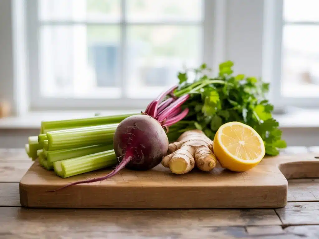 Liver Flush Juice Recipe – The Best 5-Ingredient Detox for Liver Health 5 Liver flush juice ingredients including beet, celery, and lemon