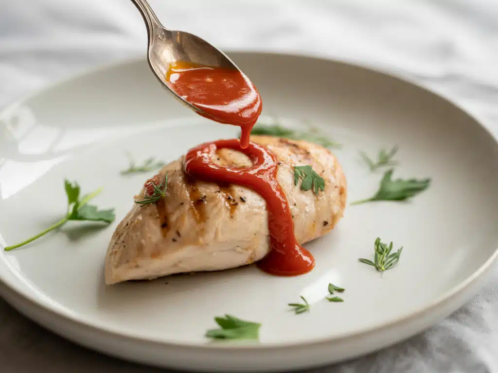 Red Pepper Coulis: The Ultimate Flavor Enhancer for Every Dish 7 Drizzling red pepper coulis over grilled chicken