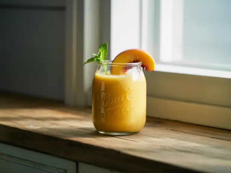 Banana Peach Smoothie Recipe – The Best 5-Minute Healthy Blend 6 banana peach smoothie recipe in glass jar
