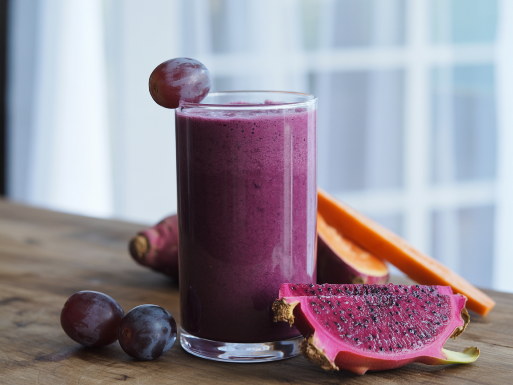 Purple Peel Recipe – The Best 1-Drink Fat Burner with Superfood Power 6 Purple Peel Recipe with grapes, dragon fruit, and sweet potato