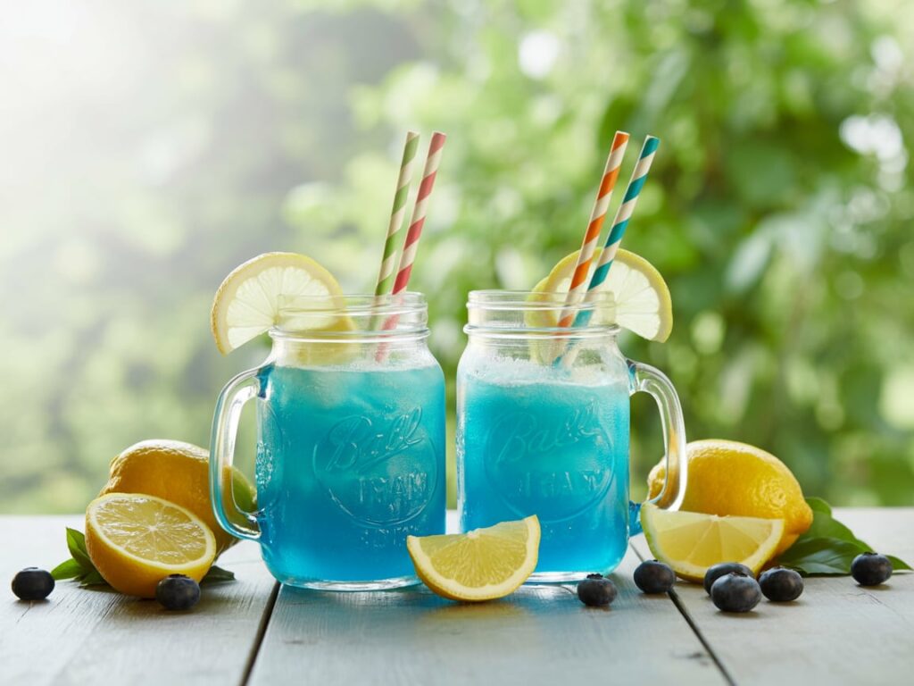 Blue Raspberry Lemonade – The Best 9-Part Guide to This Refreshing Summer Classic 7 frozen blue raspberry lemonade slushy in mason jar with lemon garnish