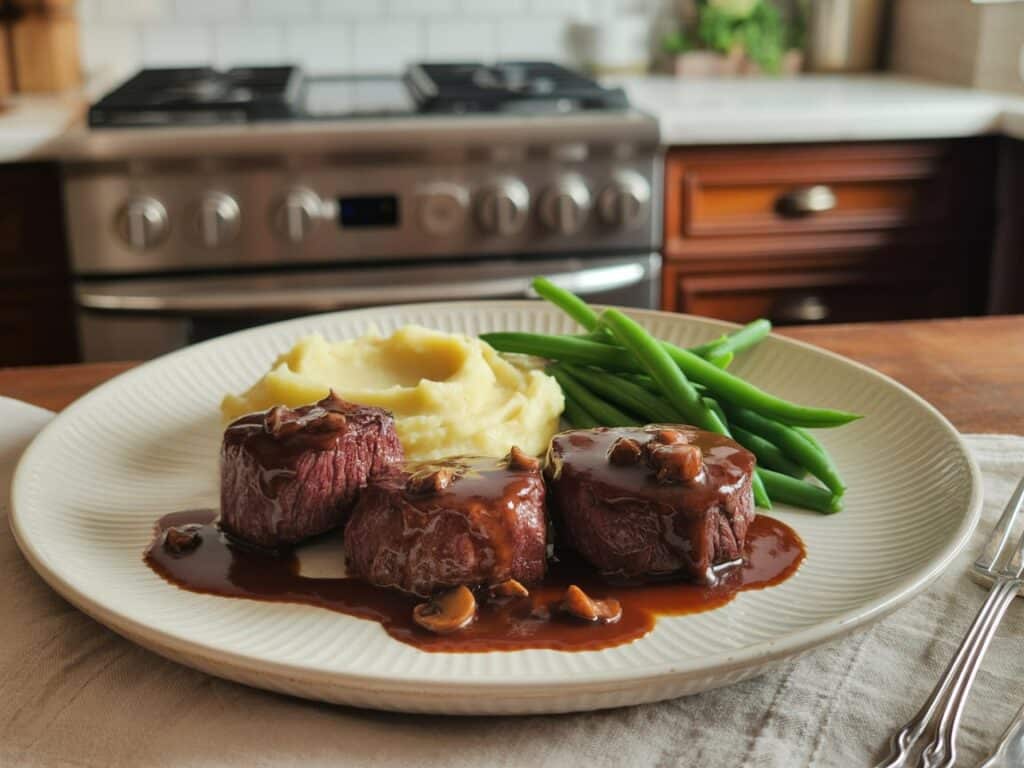 Beef Tenderloin Medallions – The Ultimate Guide to Cooking Perfect Medallions 8 Beef medallions with mushroom sauce and sides