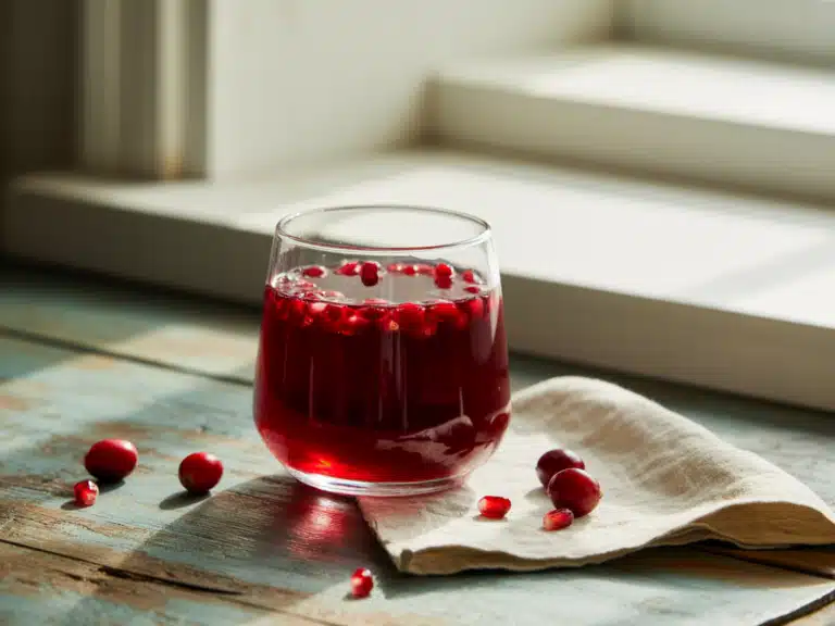 Cranberry Pomegranate Juice – Benefits, Recipes & Side Effects 6 glass of cranberry pomegranate juice on rustic table