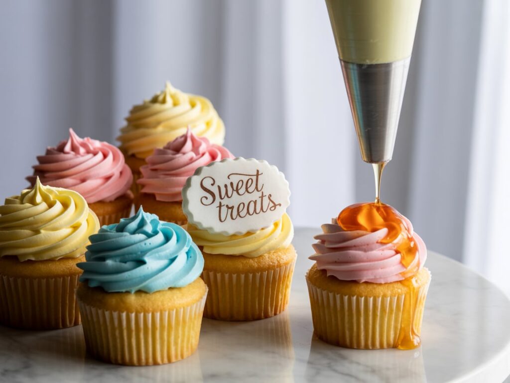 Honey Peach Cream Cheese Cupcakes – The Ultimate Fruity Delight You Must Bake 7 Frosting honey peach cream cheese cupcakes with piping bag